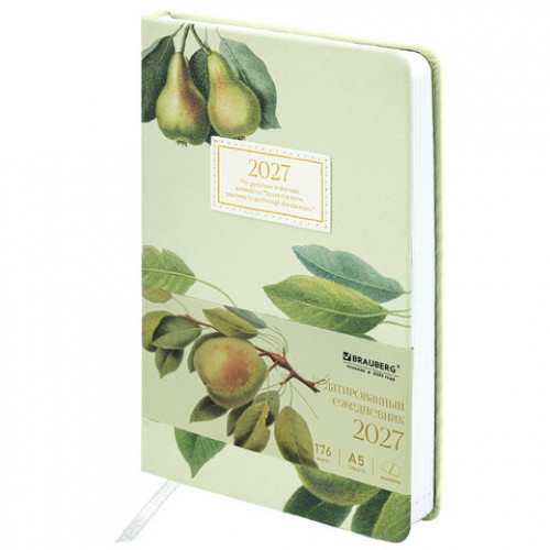 Ежедневник датированный 2027, А5, 138x213 мм, BRAUBERG Vista Glow, под кожу, твердый, Pear tree, 117961