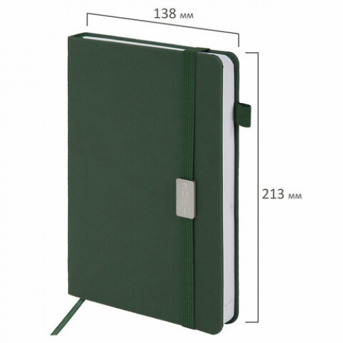Ежедневник датированный 2024 А5 138x213 мм BRAUBERG Control, под кожу, держатель для ручки, зеленый, 114916