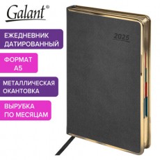 Ежедневник датированный 2025 А5 148х218 мм GALANT Infinity Gold, под кожу, серый, 115728