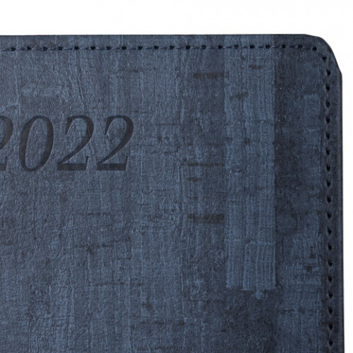 Ежедневник датированный 2022 А5 138x213 мм BRAUBERG Wood, под кожу, держатель для ручки, синий, 112795
