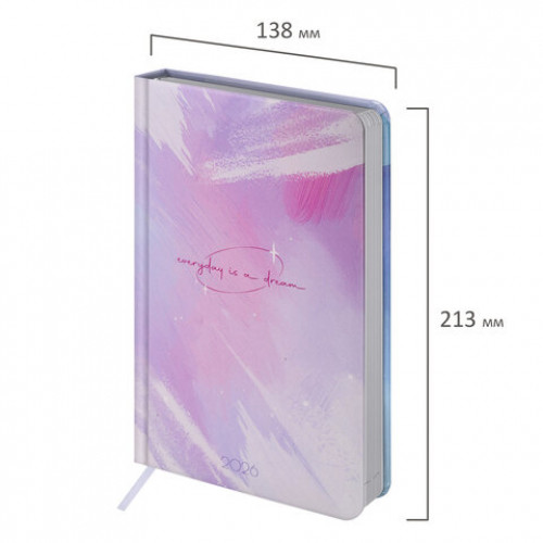 Ежедневник датированный 2026 А5 138x213 мм, BRAUBERG Vista, под кожу твердый, Pastel, 117458