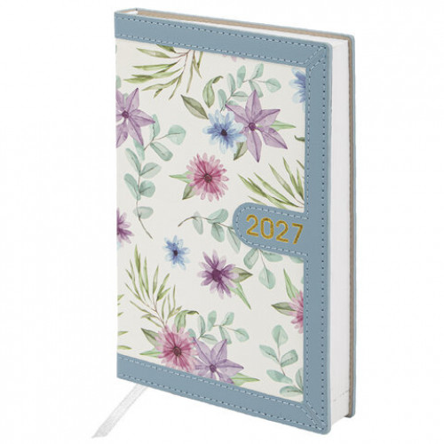 Ежедневник датированный 2027, А5, 138x213 мм BRAUBERG Vista Evoke, под кожу, твердый, Blue pattern, 117964