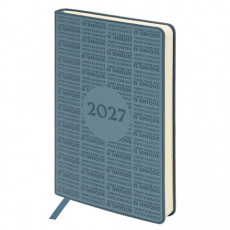 Ежедневник датированный 2027, А5, 138х213 мм, BRAUBERG Aura, под кожу, гибкий, серо-голубой, 117931