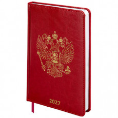Ежедневник датированный 2027, А5, 138х213 мм, BRAUBERG State, под кожу, красный, 118042 Ежедневник датированный 2027, А5, 138х213 мм, BRAUBERG State, под кожу, красный, 118042