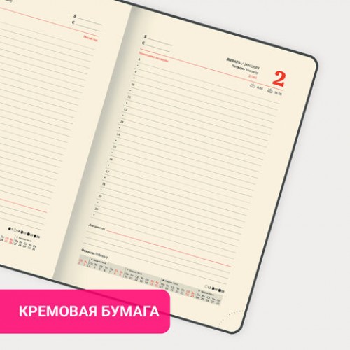 Ежедневник датированный 2025 А5 138x213 мм, BRAUBERG Optimal, под кожу, резинка-фиксатор, держатель для ручки, коричневый, 115895
