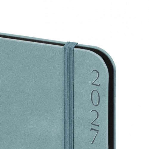 Ежедневник датированный 2027, А5, 151х213 мм, BRAUBERG Note, под кожу, держатель для ручки, серо-голубой, 118089