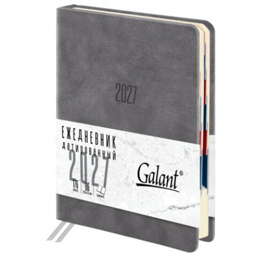Ежедневник датированный 2027, B6, 125х173 мм, GALANT Vivid, под кожу, серый, 117863
