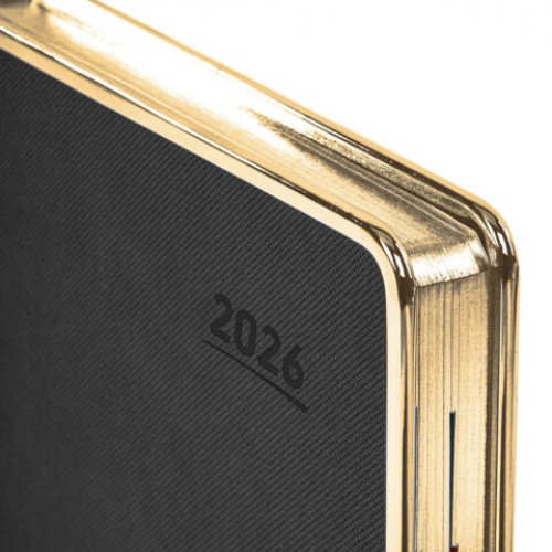 Ежедневник датированный 2026 А5 148х218 мм, GALANT Infinity Gold, под кожу, черный, 117500