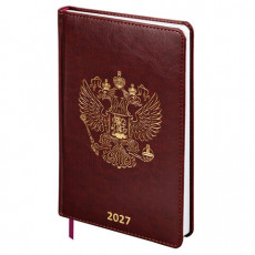 Ежедневник датированный 2027, А5, 138х213 мм, BRAUBERG State, под кожу, коричневый, 118041