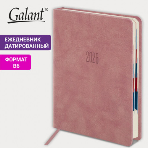 Ежедневник датированный 2026 B6 125х173 мм, GALANT Vivid, под кожу, розовый, 117411