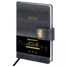 Ежедневник датированный 2026 А5 138х213 мм, BRAUBERG Elegant, под кожу, застежка, черный, 117368