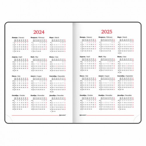 Ежедневник датированный 2024 А5 138х213 мм BRAUBERG Plain, под кожу, с резинкой, черный, 114997