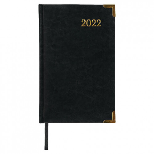 Ежедневник датированный 2022 А5 138x213 мм BRAUBERG Senator, под кожу, черный, 112784
