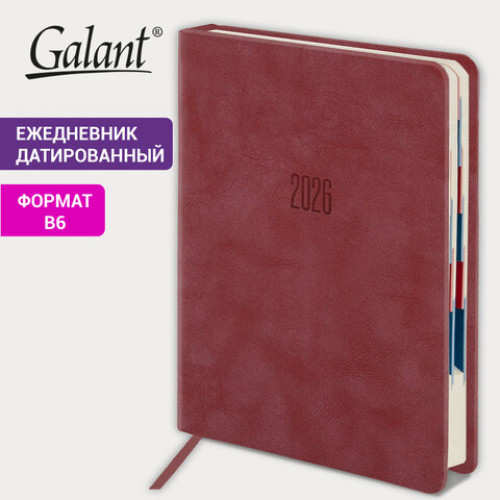 Ежедневник датированный 2026 B6 125х173 мм, GALANT Vivid, под кожу, красный, 117413