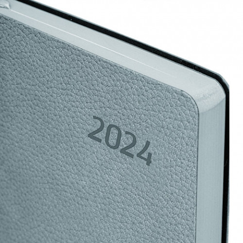 Ежедневник датированный 2024 А5 138x213 мм BRAUBERG Stylish, под кожу, серо-голубой, 114898