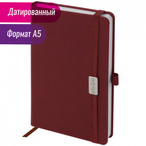 Ежедневник датированный 2022 А5 138x213 мм BRAUBERG Control, под кожу, держатель для ручки, красный, 112811