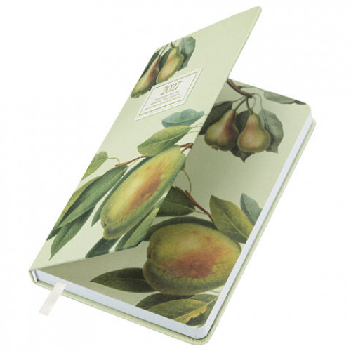 Ежедневник датированный 2027, А5, 138x213 мм, BRAUBERG Vista Glow, под кожу, твердый, Pear tree, 117961