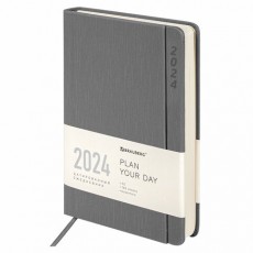 Ежедневник датированный 2024 А5 138x213 мм, BRAUBERG Flap, под кожу, магнитный клапан, серый, 114971