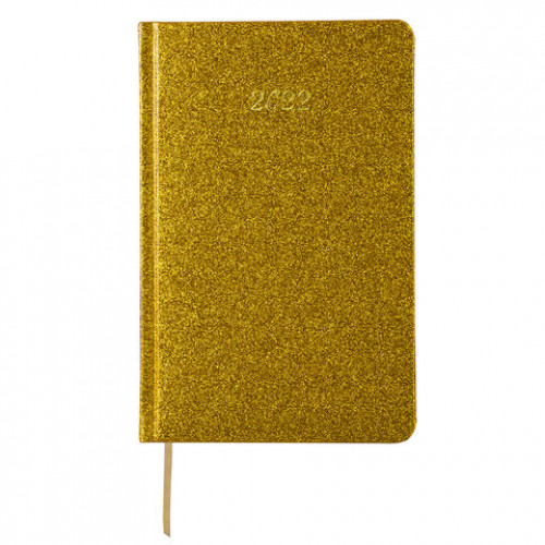 Ежедневник датированный 2022 А5 138x213 мм BRAUBERG Sparkle, блестки, золотистый, 112826