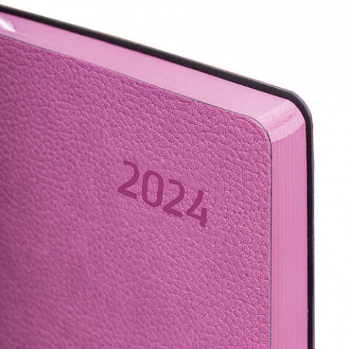 Ежедневник датированный 2024 А5 138x213 мм BRAUBERG Stylish, под кожу, гибкий, розовый, 114891