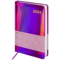 Ежедневник датированный 2024 А5 138x213мм BRAUBERG Holiday, под кожу, зеркальный, фиолетовый, 114844