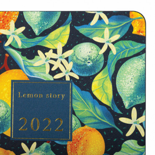Ежедневник датированный 2022 А5 138x213 мм BRAUBERG Vista, под кожу, Lemon Story, 112844