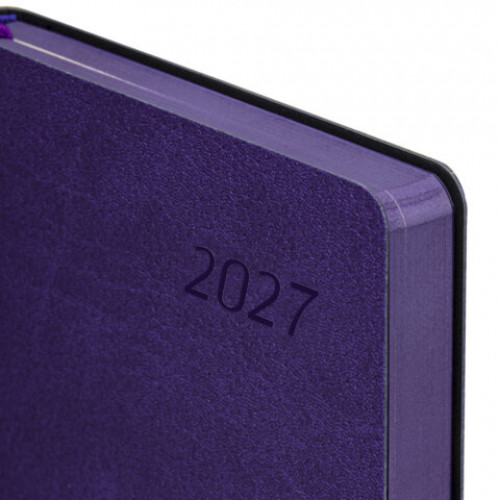 Ежедневник датированный 2027, А5, 138x213 мм, BRAUBERG Stylish, под кожу, гибкий, фиолетовый, 117977