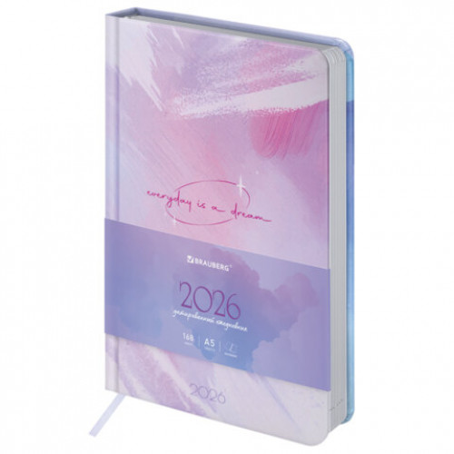 Ежедневник датированный 2026 А5 138x213 мм, BRAUBERG Vista, под кожу твердый, Pastel, 117458
