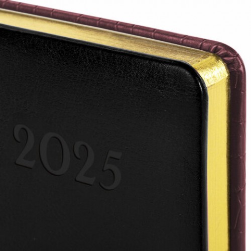 Ежедневник датированный 2025, А5, 138x213 мм, BRAUBERG Cayman, под кожу, коричневый/черный, 115771