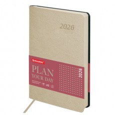 Ежедневник датированный 2026 А5 138x213 мм, BRAUBERG Stylish, под кожу, гибкий, бежевый, 117104
