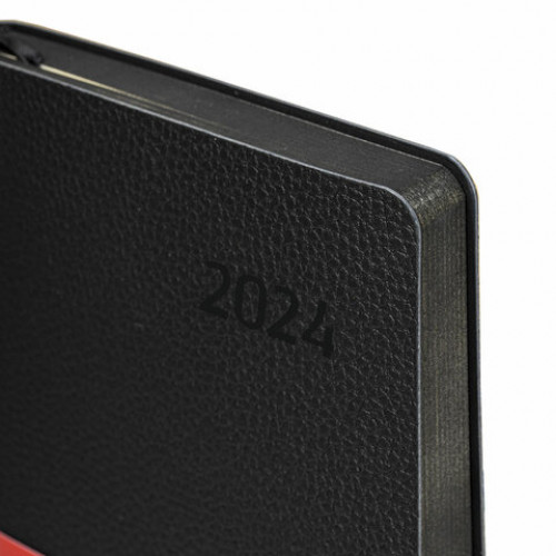 Ежедневник датированный 2024 А5 138x213 мм BRAUBERG Stylish, под кожу, черный, 114889