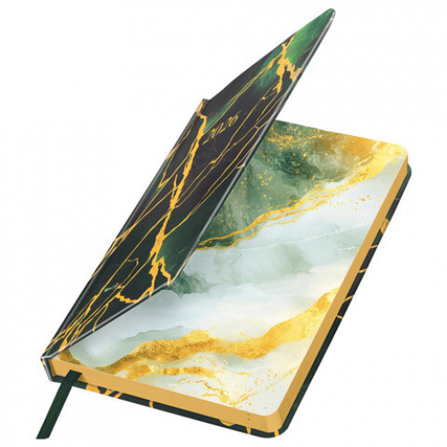 Ежедневник датированный 2026 А5 138x213 мм, BRAUBERG Vista, под кожу, твердый, Green marble, 117456