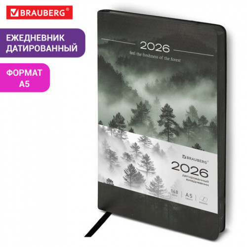 Ежедневник датированный 2026 А5 138x213 мм, BRAUBERG Vista, под кожу, гибкий, Mist, 117450