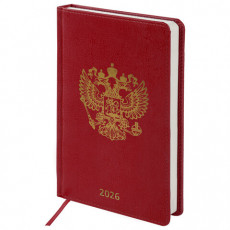 Ежедневник датированный 2026 А5 138х213 мм, BRAUBERG State, под кожу, красный, 117414