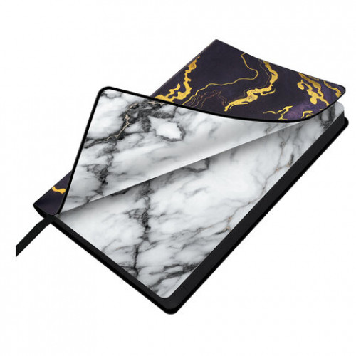 Ежедневник датированный 2026 А5 138x213 мм, BRAUBERG Vista, под кожу, гибкий, Black marble, 117445