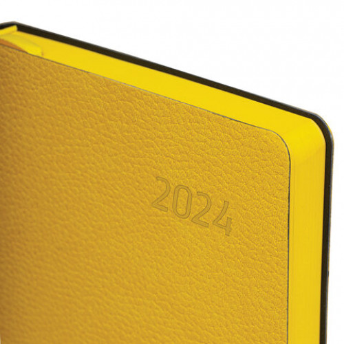 Ежедневник датированный 2024 А5 138x213 мм BRAUBERG Stylish, под кожу, желтый, 114894