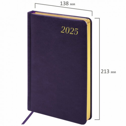 Ежедневник датированный 2025 А5 138x213мм BRAUBERG Iguana, под кожу, темно-фиолетовый, 115784