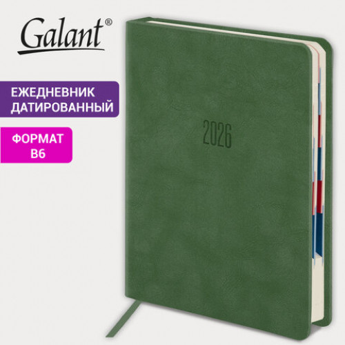 Ежедневник датированный 2026 B6 125х173 мм, GALANT Vivid, под кожу, зеленый, 117409