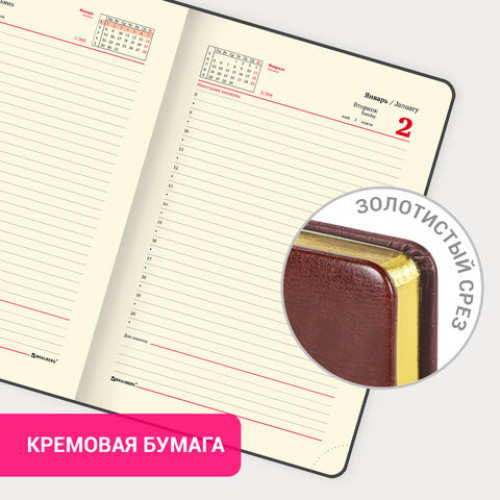 Ежедневник датированный 2024 А5 138x213 мм BRAUBERG Cayman, под кожу, коричневый, 114832