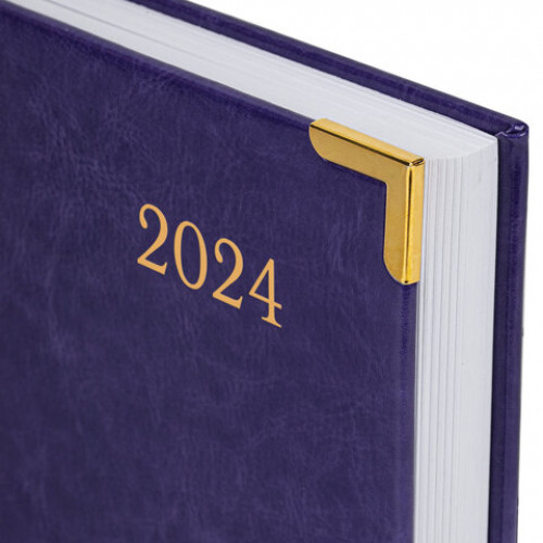 Ежедневник датированный 2024 А5 138x213 мм BRAUBERG Senator, под кожу, фиолетовый, 114887