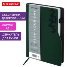 Ежедневник датированный 2025, А5, 150x213 мм, BRAUBERG Up, под кожу, софт-тач, держатель для ручки, зеленый, 115841