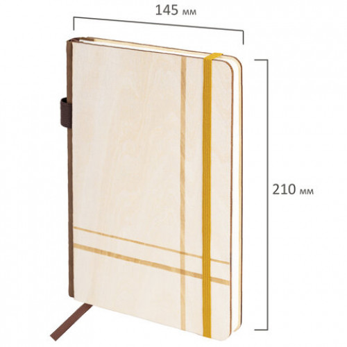Ежедневник недатированный А5 145х210мм BRAUBERG Natural, резинка, держатель 160л, деревянный, 117136