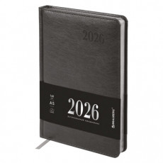 Ежедневник датированный 2026, А5, 138х213 мм, BRAUBERG Impression, под кожу, серый, 117513