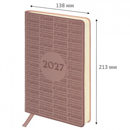 Ежедневник датированный 2027, А5, 138х213 мм, BRAUBERG Aura, под кожу, гибкий, розовый, 117942