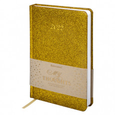 Ежедневник датированный 2022 А5 138x213 мм BRAUBERG Sparkle, блестки, золотистый, 112826