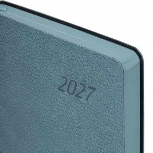 Ежедневник датированный 2027, А5, 138x213 мм, BRAUBERG Stylish, под кожу, гибкий, серо-голубой, 117975