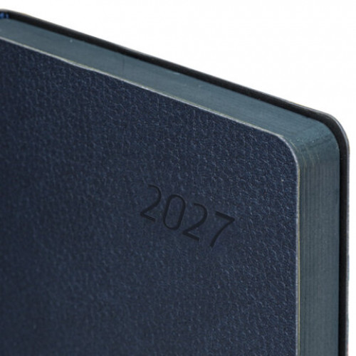 Ежедневник датированный 2027, А5, 138x213 мм, BRAUBERG Stylish, под кожу, гибкий, темно-синий, 117976