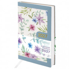 Ежедневник датированный 2027, А5, 138x213 мм BRAUBERG Vista Evoke, под кожу, твердый, Blue pattern, 117964