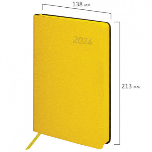 Ежедневник датированный 2024 А5 138x213 мм BRAUBERG Stylish, под кожу, желтый, 114894