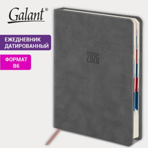 Ежедневник датированный 2026 B6 125х173 мм, GALANT Vivid, под кожу, серый, 117410